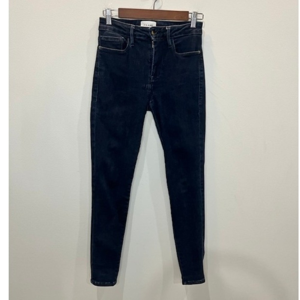 FRAME Le One Skinny Jeans Dark Wash High Rise Stretch Denim Women's Size 1 - Picture 1 of 5